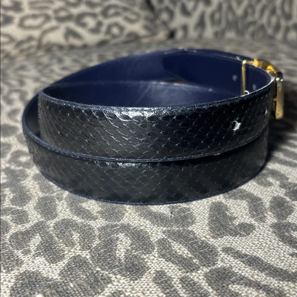 Vintage Navy blue Snakeskin Belt with Gold Buckle genuine snakeskin statement